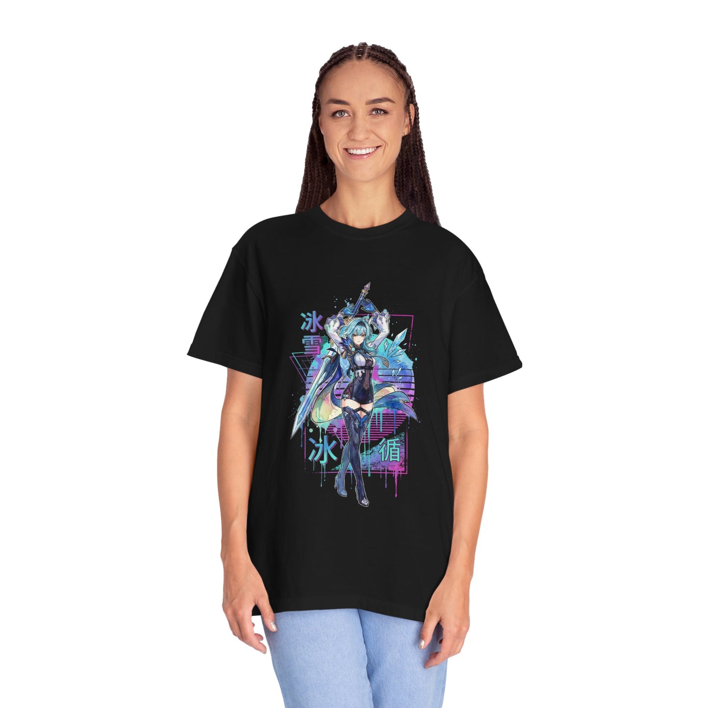 Eula Lawrence Genshin Vaporwave Retro 80s Pink Teal Portrait Premium T-Shirt