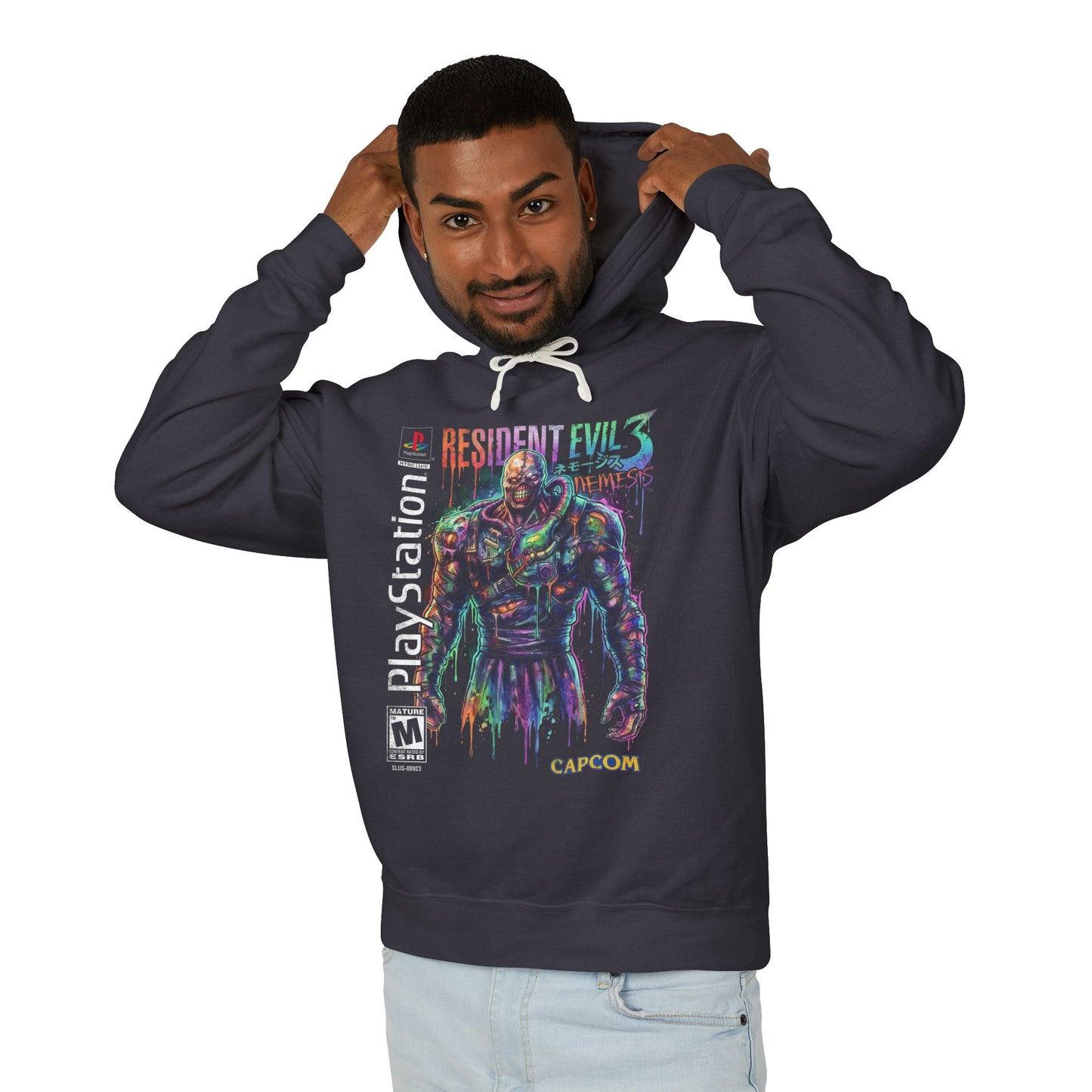 Resident Evil 2 PS1 Leon and Claire Retro Cover Fan Design Unisex Premium Hoodie