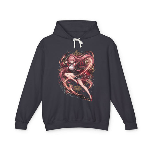 Chaos Zero Nightmare Mei Lin Flying Kick Pink Ribbons Fan Art Hoodie