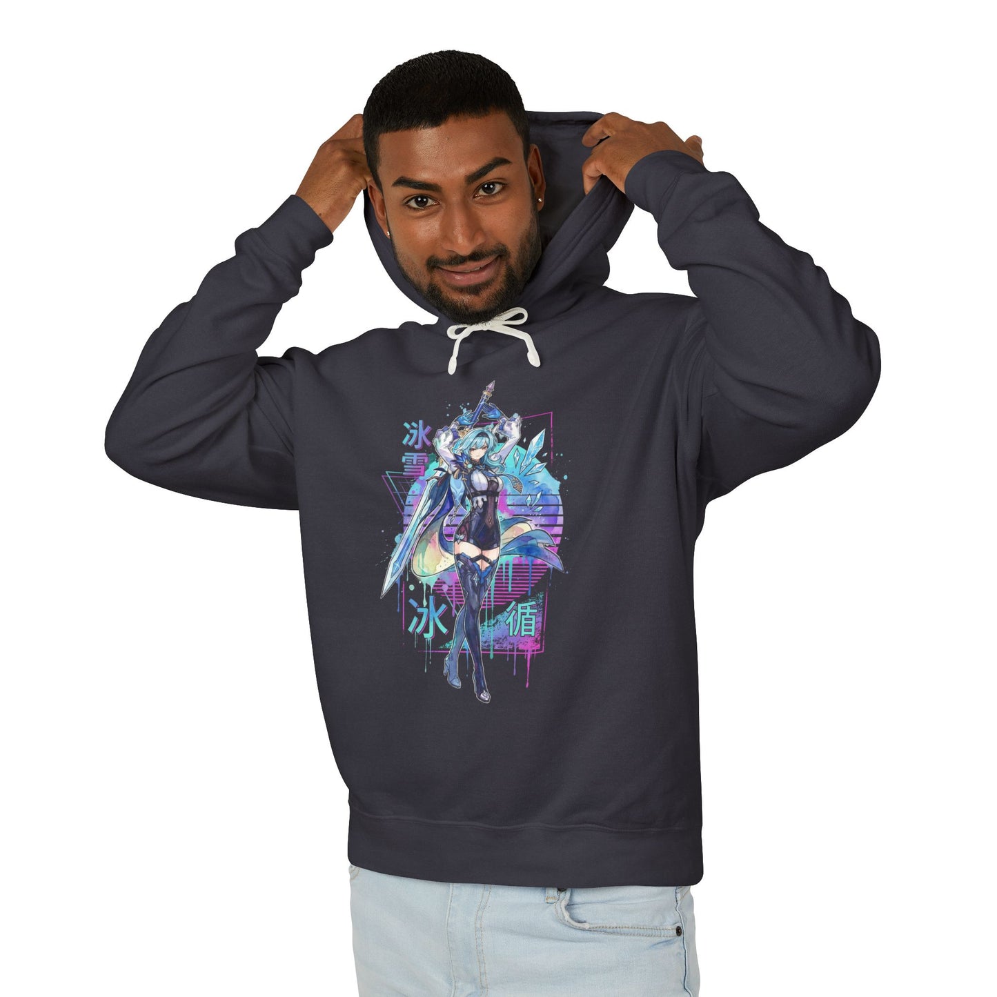Eula Lawrence Genshin Vaporwave Retro 80s Pink Teal Portrait Unisex Premium Hoodie