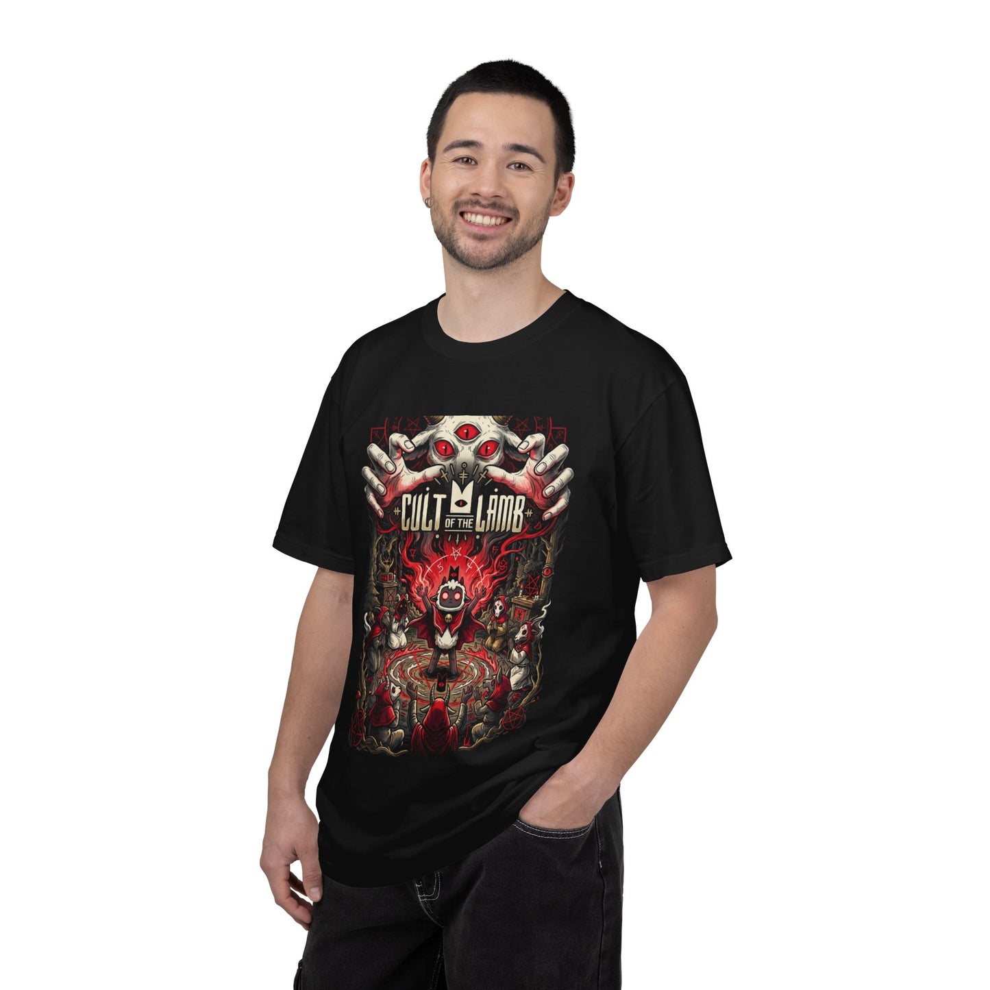 Cult of the Lamb Lambert Red Crown Cult Builder Portrait Premium T-Shirt