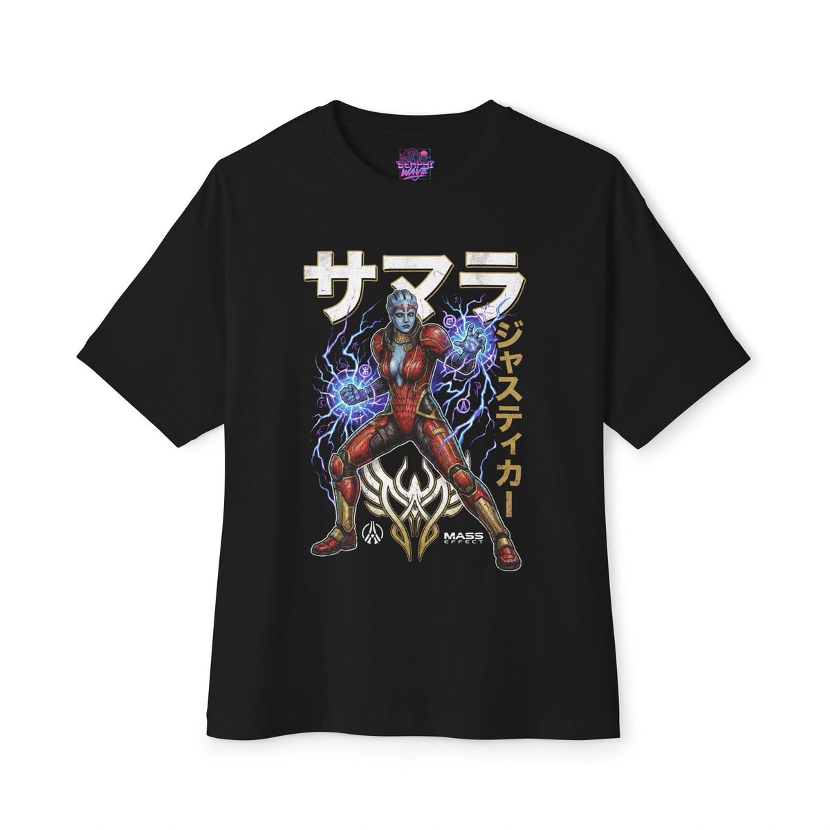 Mass Effect Samara Justicar Katakana Lightning Fan Art Oversized T-Shirt
