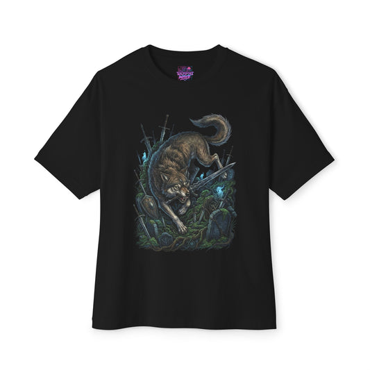Sif Great Grey Wolf Sword Guardian Art Premium Oversized Unisex T-Shirt
