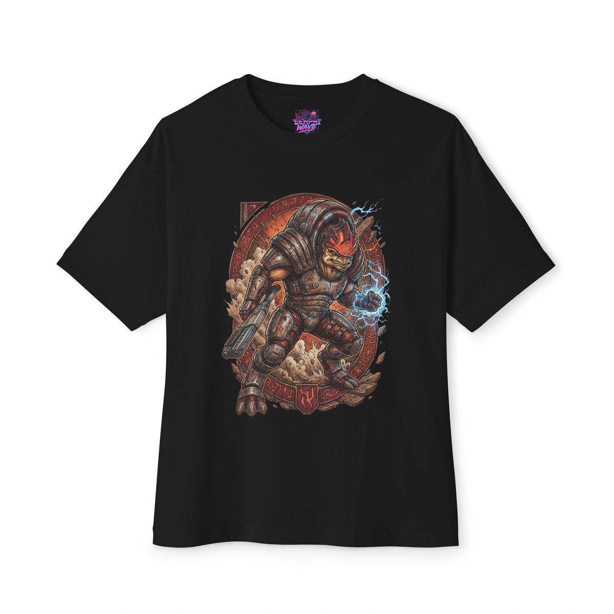 Mass Effect Wrex Rune Circle Biotic Fist Fan Art Oversized T-Shirt