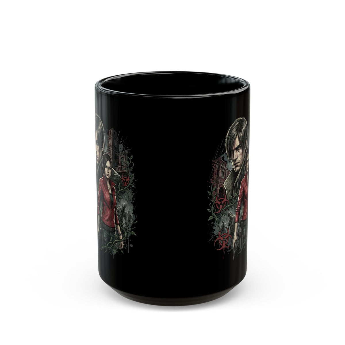 Resident Evil 2 Leon Kennedy and Claire Raccoon City Biohazard Black Mug