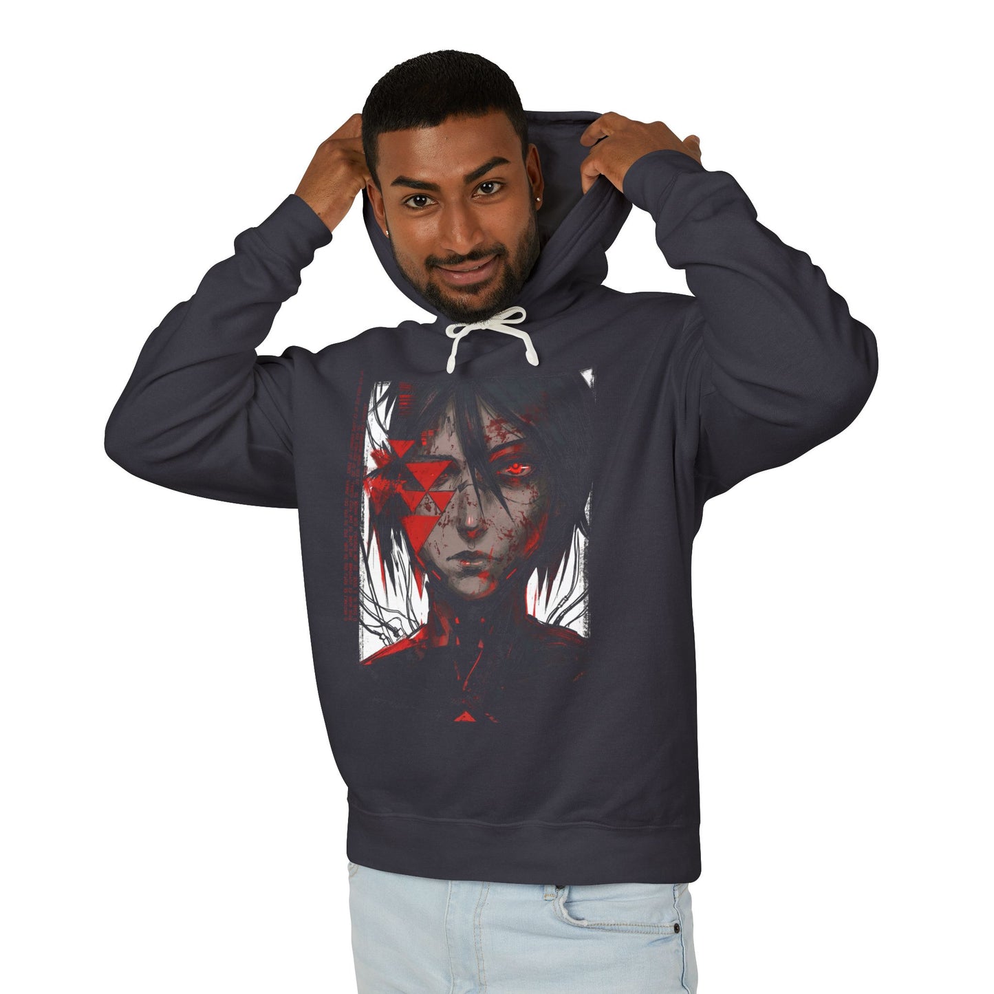 Glitched Signalis Cryptic art – Warped Doll Eyes Red Transmission Art Unisex Premium Hoodie