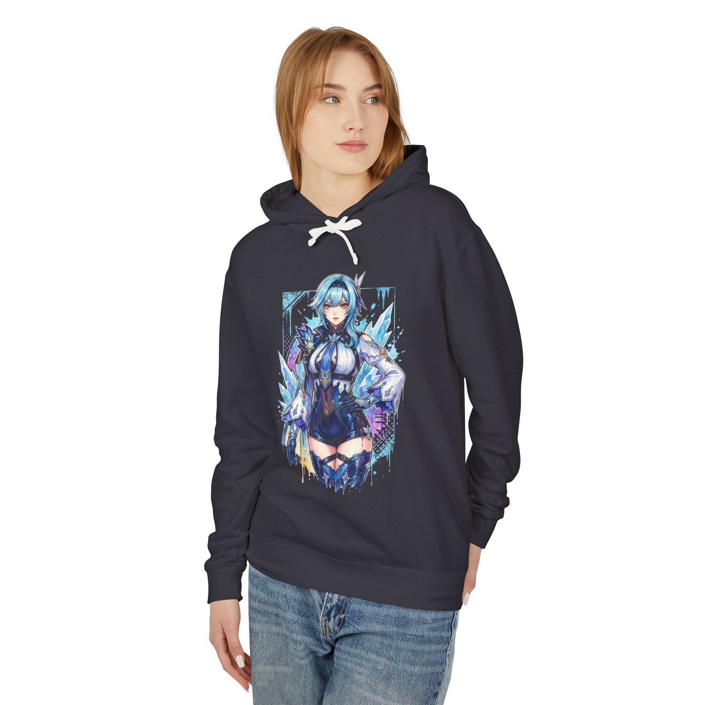 Eula Lawrence Genshin Vaporwave Retro 80s Pink Teal Portrait Unisex Premium Hoodie