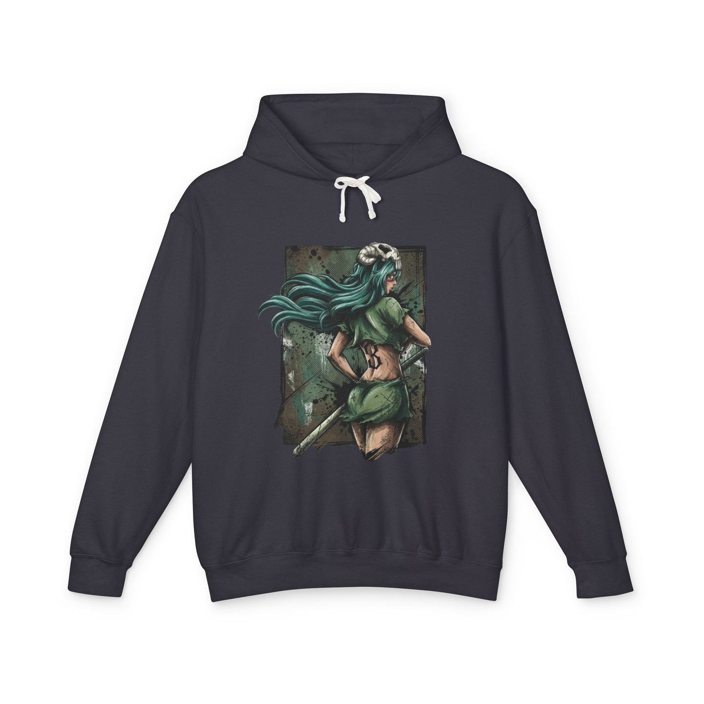 Hazel Eyed Espada Fighter Art – Curved Horn Mask Adult Transformation Style Unisex Premium Hoodie