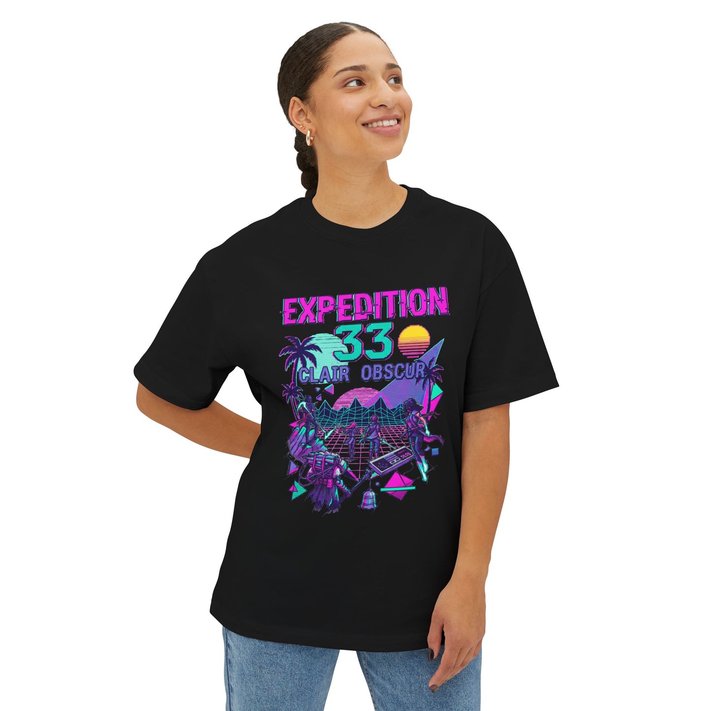 Clair Obscur Facing Paintress Retro Pixel Horror Boss Portrait Premium Oversized Unisex T-Shirt