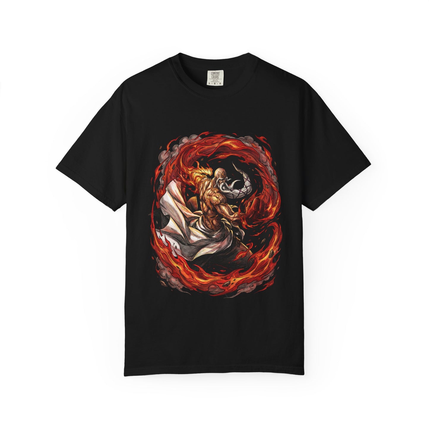 Elderly Fire Captain Ancient Flame Master Bankai Heaven Flames Divine Warrior Fan Art Portrait Premium T-Shirt