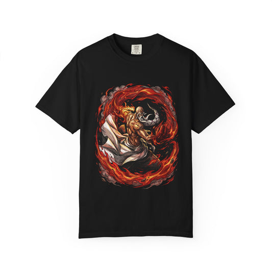 Elderly Fire Captain Ancient Flame Master Bankai Heaven Flames Divine Warrior Fan Art Portrait Premium T-Shirt