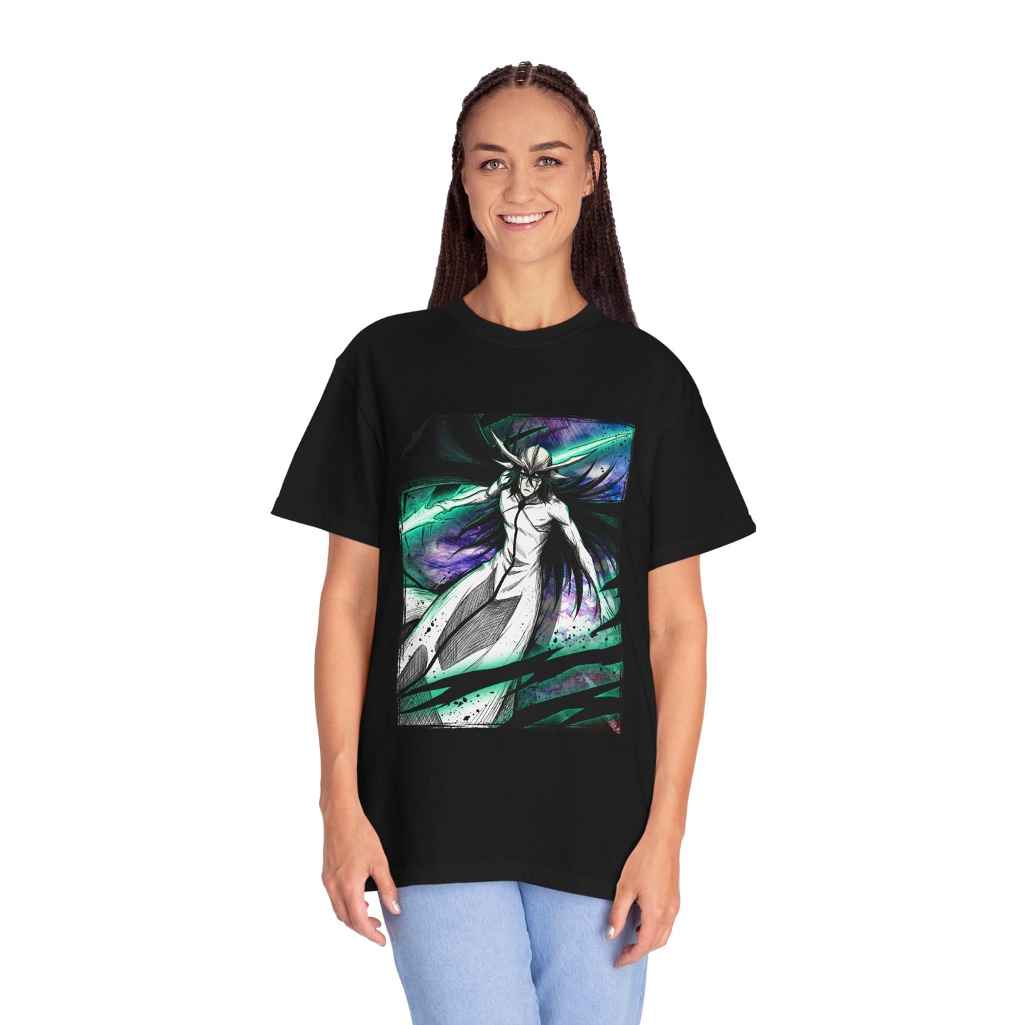 Ulquiorra Anime Arrancar Nihilist Fan Design – Teal Tear Lines Broken Helmet Fragments Premium T-Shirt