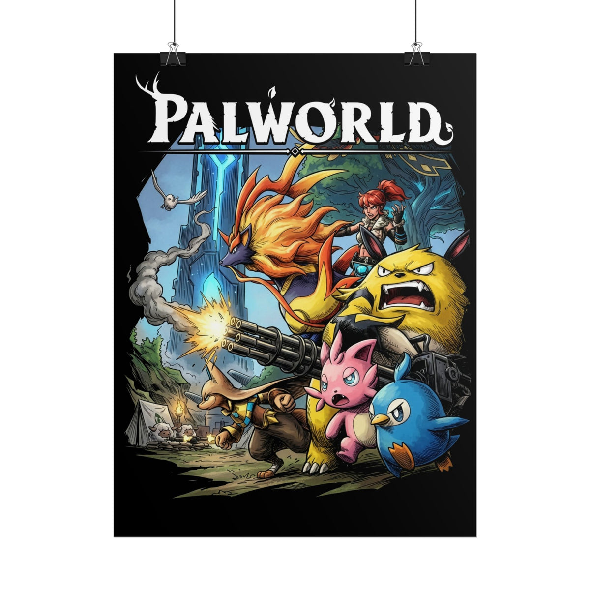 Palworld Grizzbolt Minigun Pal Squad Charge Fan Art Poster
