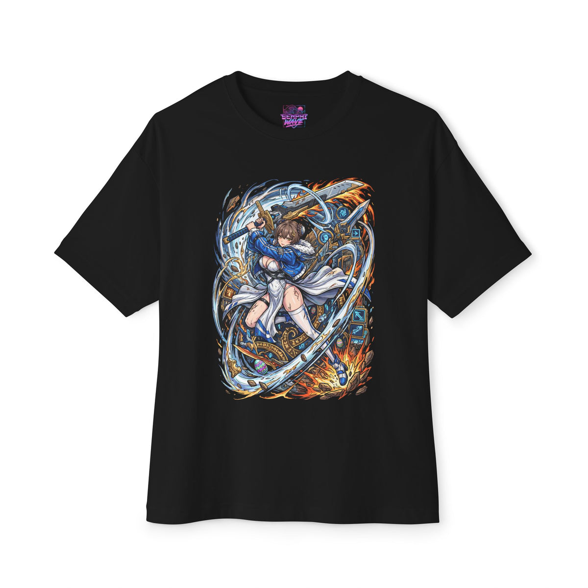 Chaos Zero Nightmare Yuki Runes Gears and Fire Fan Art Oversized T-Shirt