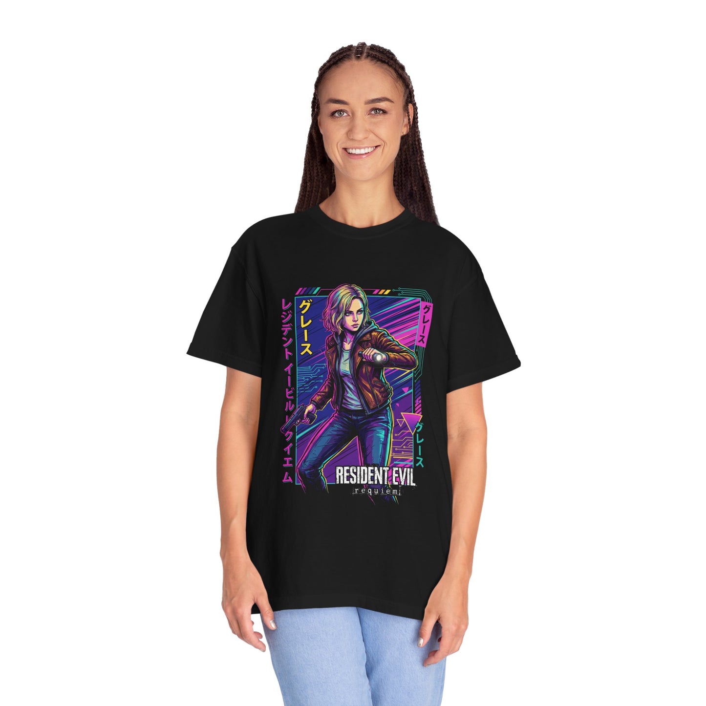 Grace Ashcroft Resident Evil Requiem FBI Analyst Design Cyberpunk Neon Color Premium T-Shirt