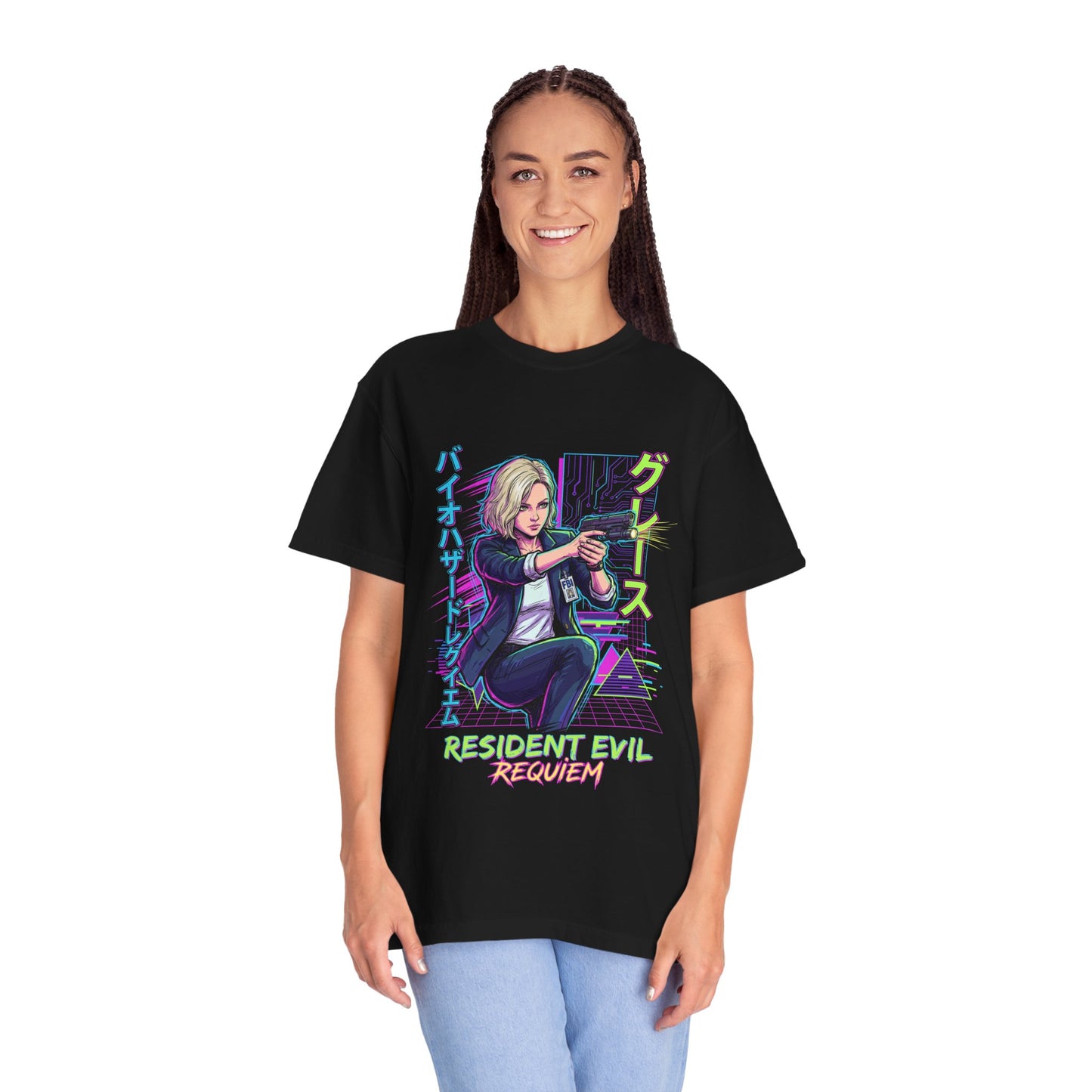 Retro Cyberpunk Synthwave Grace Ashcroft Resident Evil Requiem FBI Analyst Design Premium T-Shirt