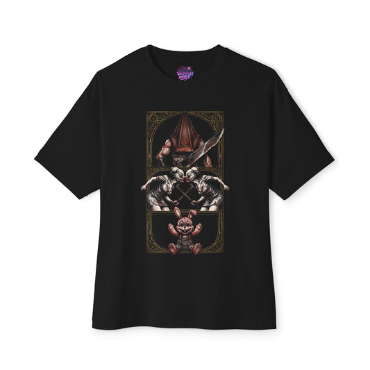 Pyramid Head Silent Hill Fan Art – Red Helmet Great Knife Horror Design Premium Oversized Unisex T-Shirt