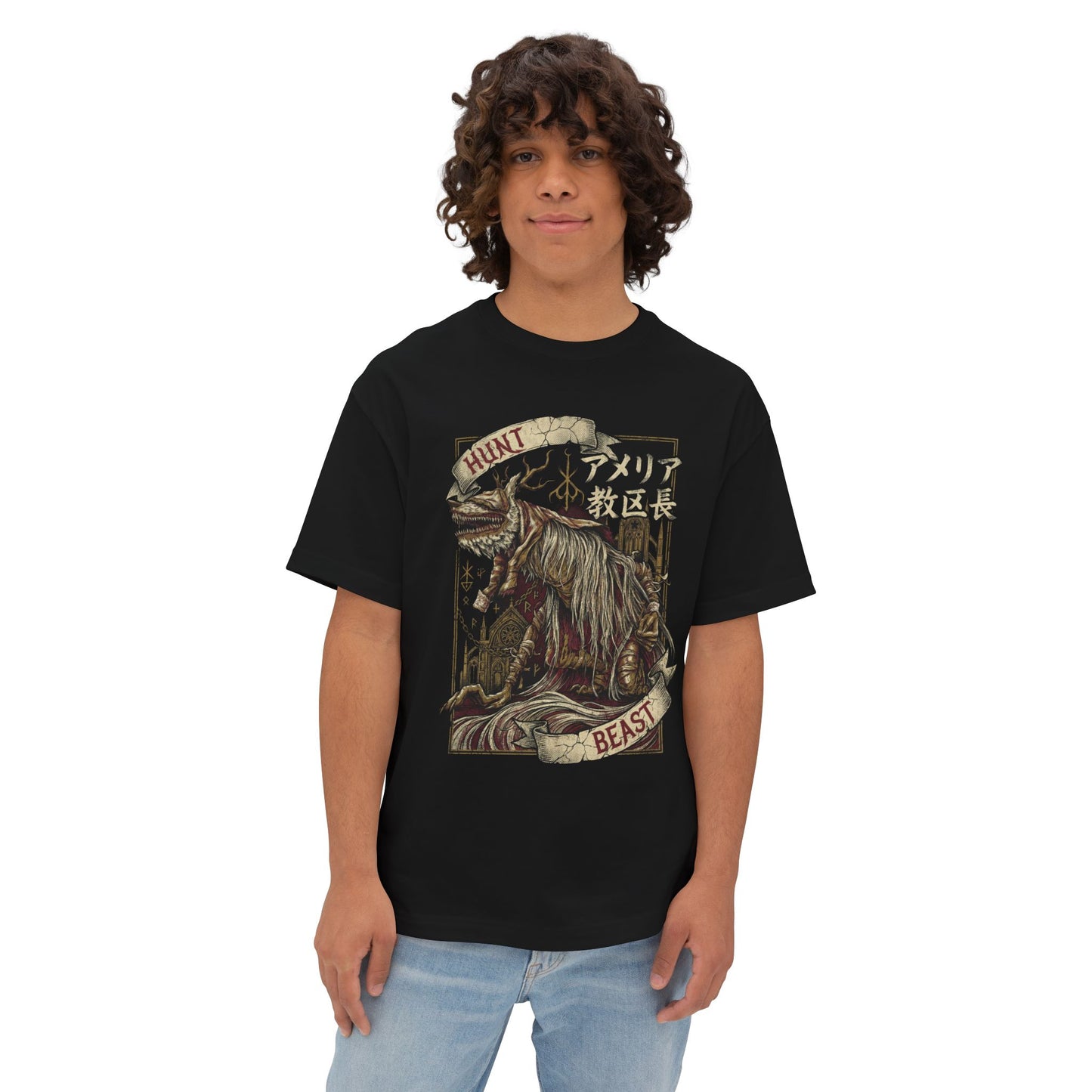 Bloodborne Vicar Amelia Lupine Beast Antlers Fur Horror Icon Premium Oversized Unisex T-Shirt