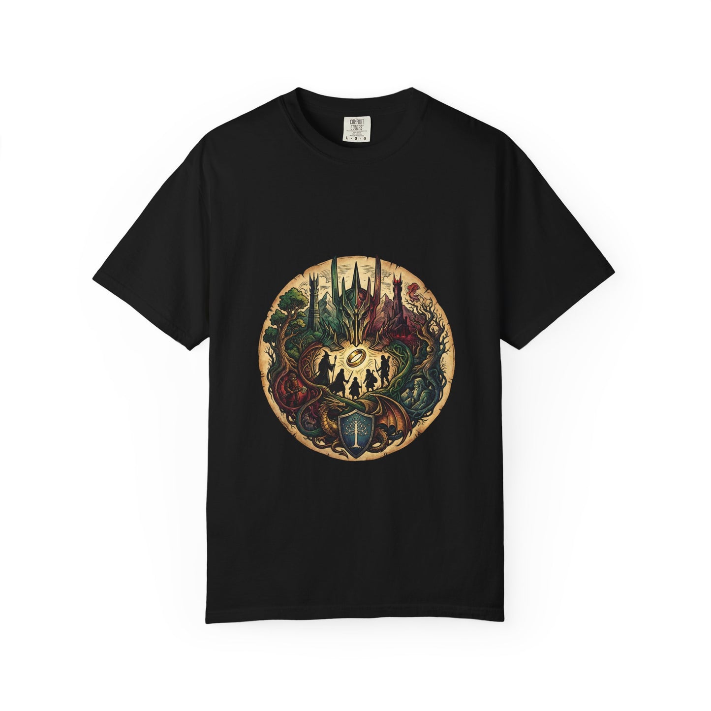 Lord of the Rings Fellowship Silhouette Crest – Epic Group Portrait Art Premium T-Shirt