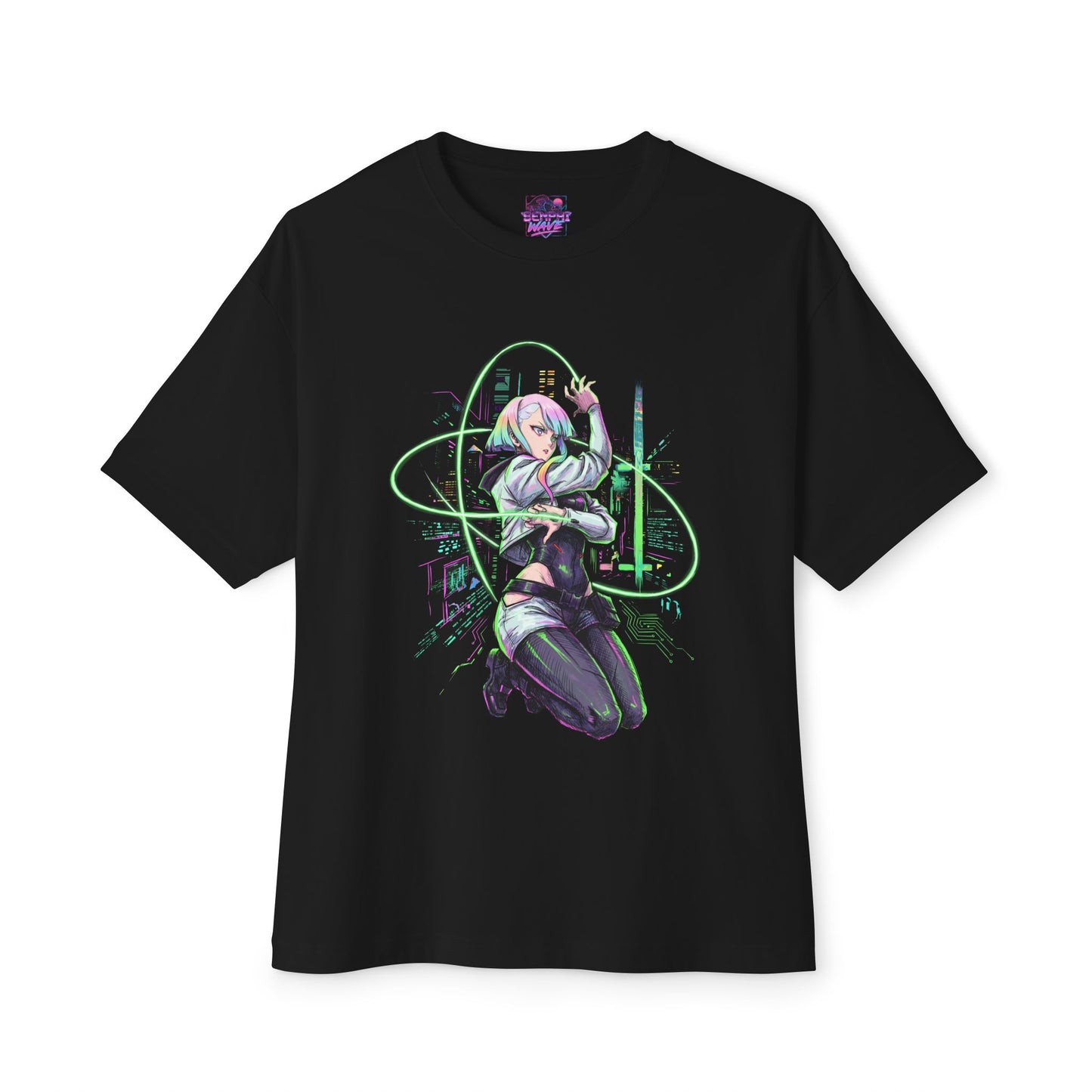Lucy Cyberpunk Edgerunners Netrunner Jacket Thigh Highs Design Premium Oversized Unisex T-Shirt