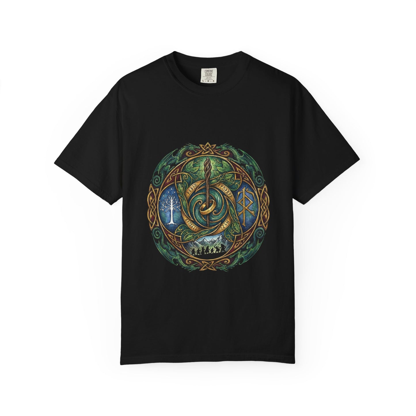LOTR Elven Brooch Crest Fan Design – Green Leaf Silver Veins Emblem Premium T-Shirt