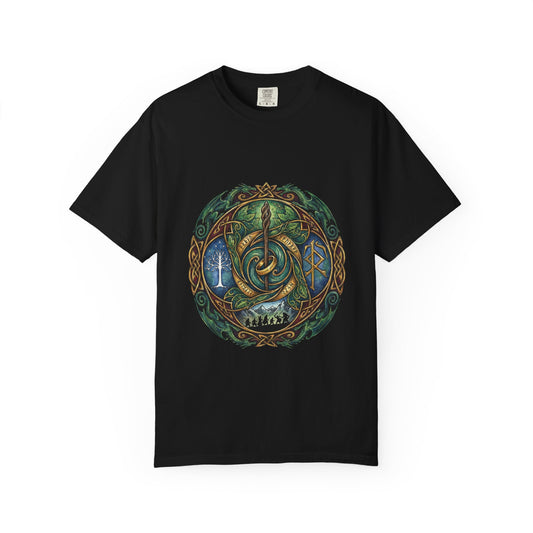 LOTR Elven Brooch Crest Fan Design – Green Leaf Silver Veins Emblem Premium T-Shirt