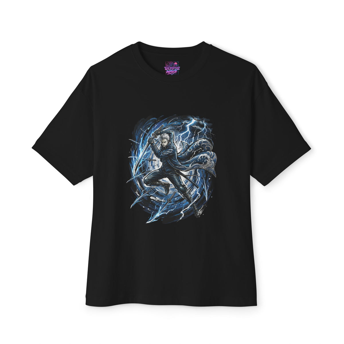 Devil May Cry Vergil Blue Lightning Swords Fan Art Oversized T-Shirt