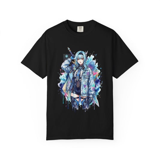 Genshin Impact Eula Vaporwave Neon Japanese Text Overlay Design Premium T-Shirt