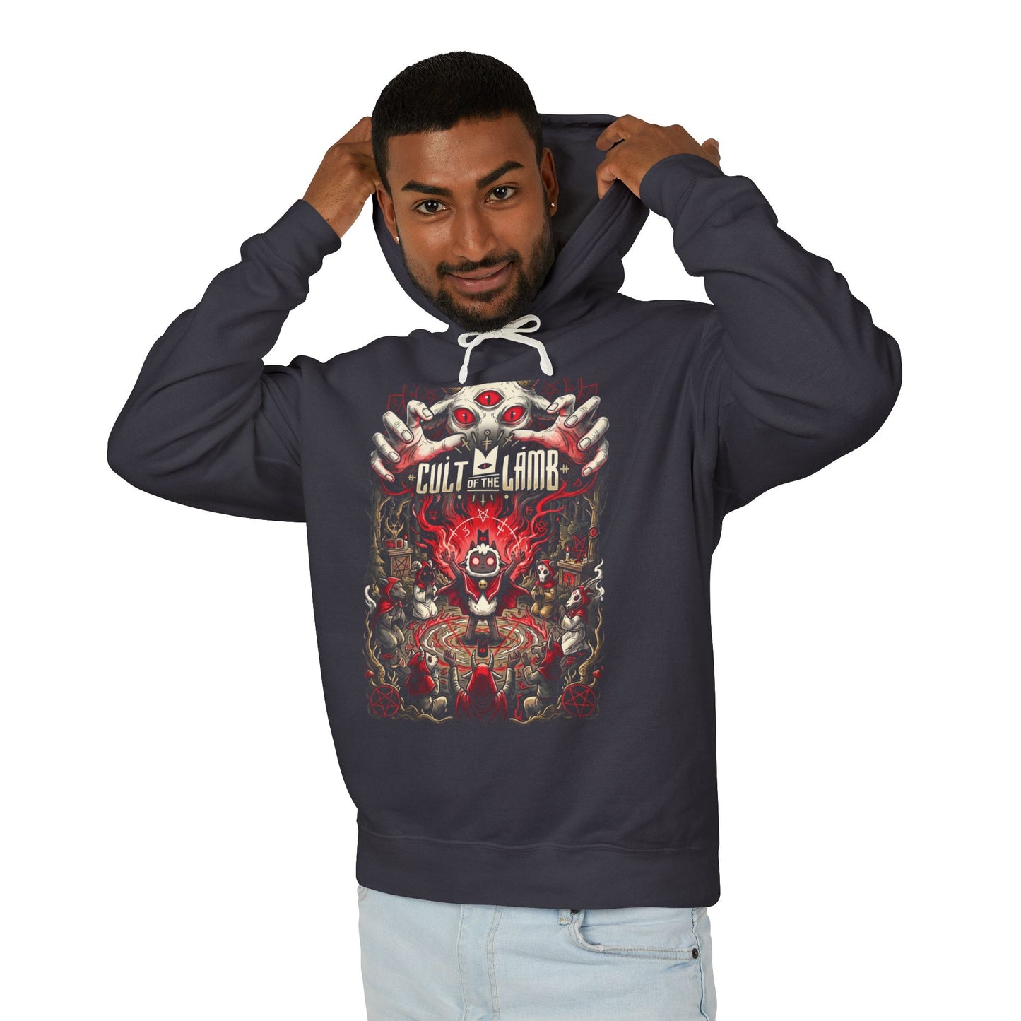 Cult of the Lamb Lambert Red Crown Cult Builder Portrait Unisex Premium Hoodie