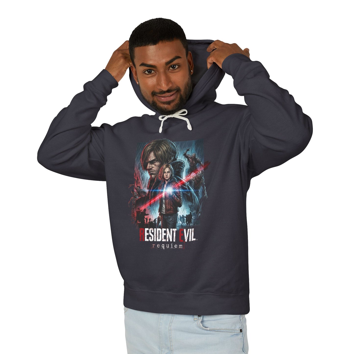 Resident Evil Requiem Leon Grace Amiibo Style Poster Unisex Premium Hoodie