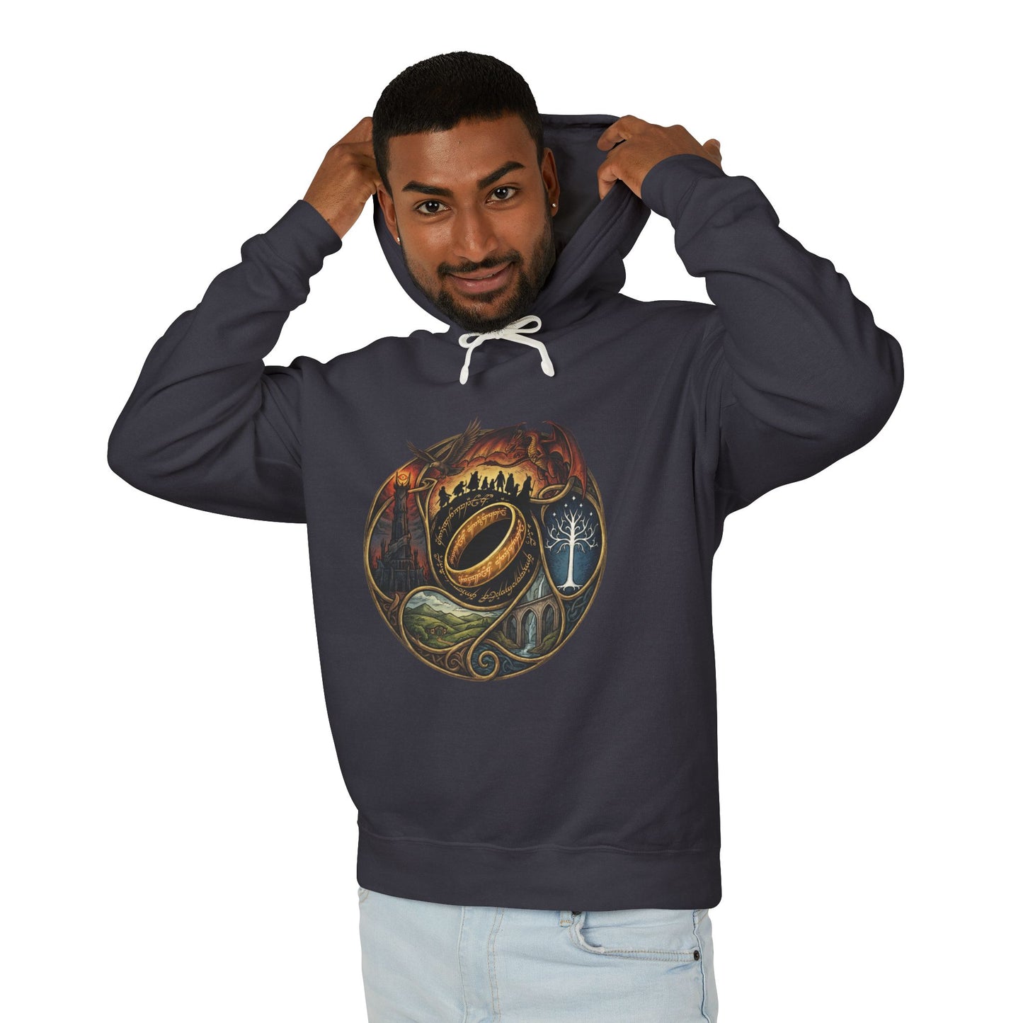 Fellowship of the Ring Group Crest – Middle-earth Companions Portrait Unisex Premium Hoodie