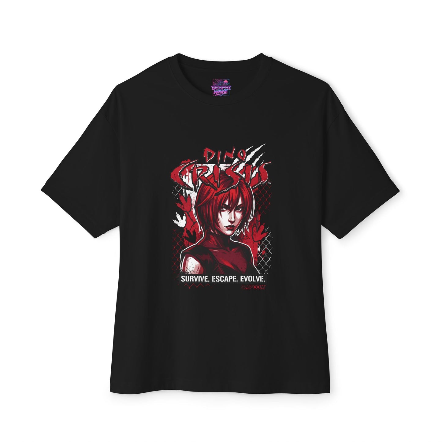 Dino Crisis 1999 Cover Art Velociraptor Claw Bloody Foot Portrait Premium Oversized Unisex T-Shirt