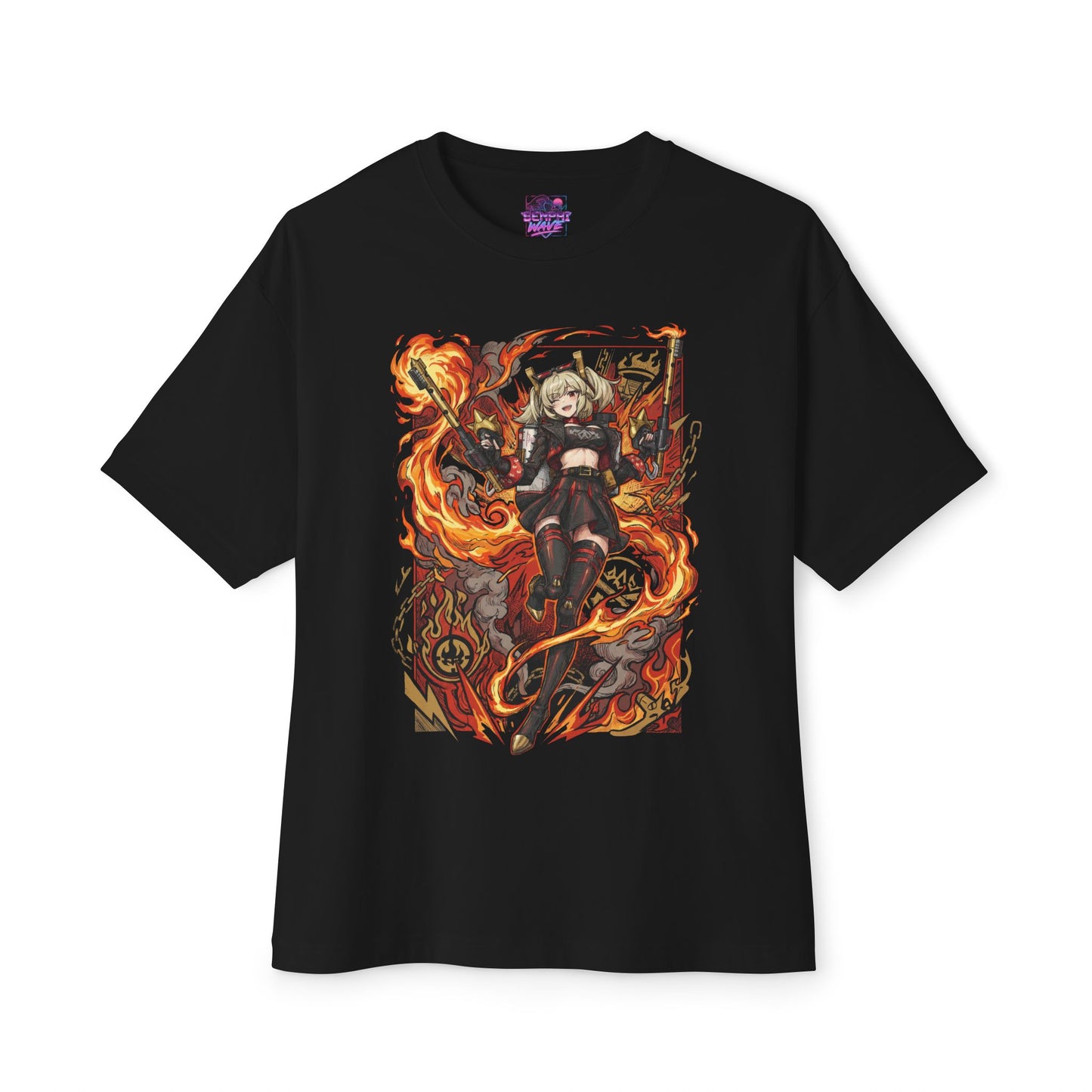 Burnice White 80s Vaporwave Neon Flames Art Premium Oversized Unisex T-Shirt