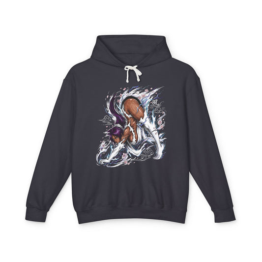 Purple Haired Lightning Flash Goddess Cat Form Stealth Warrior Fan Art Portrait Unisex Premium Hoodie