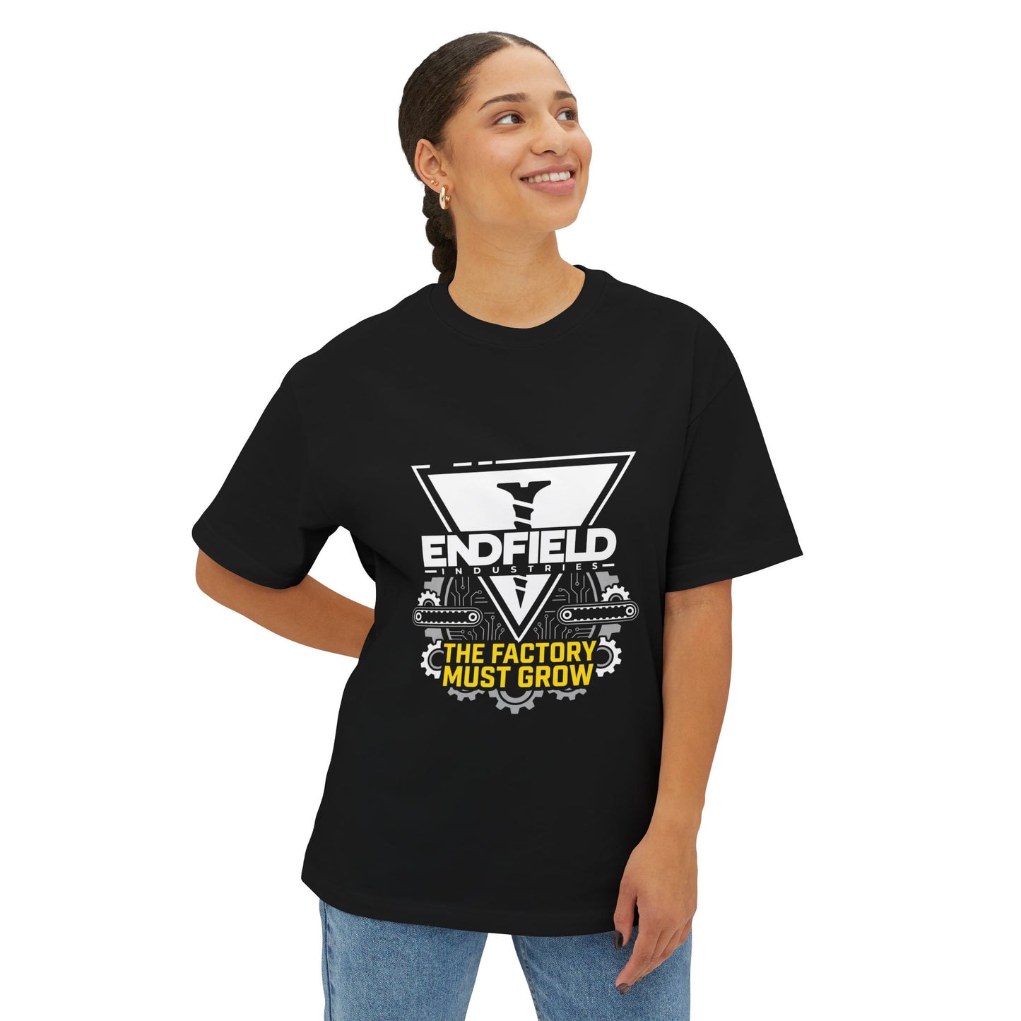 Endfield Arknights Factory Must Grow Meme Pixel Factory Builder Retro Infinite Build Premium Oversized Unisex T-Shirt