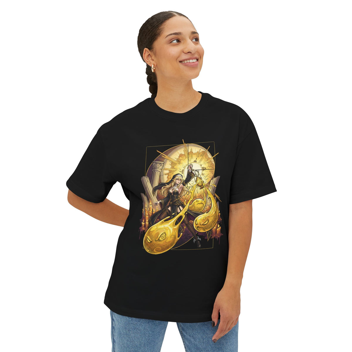 Chaos Zero Nightmare Orlea Sunburst Ruins and Candles Fan Art Oversized T-Shirt