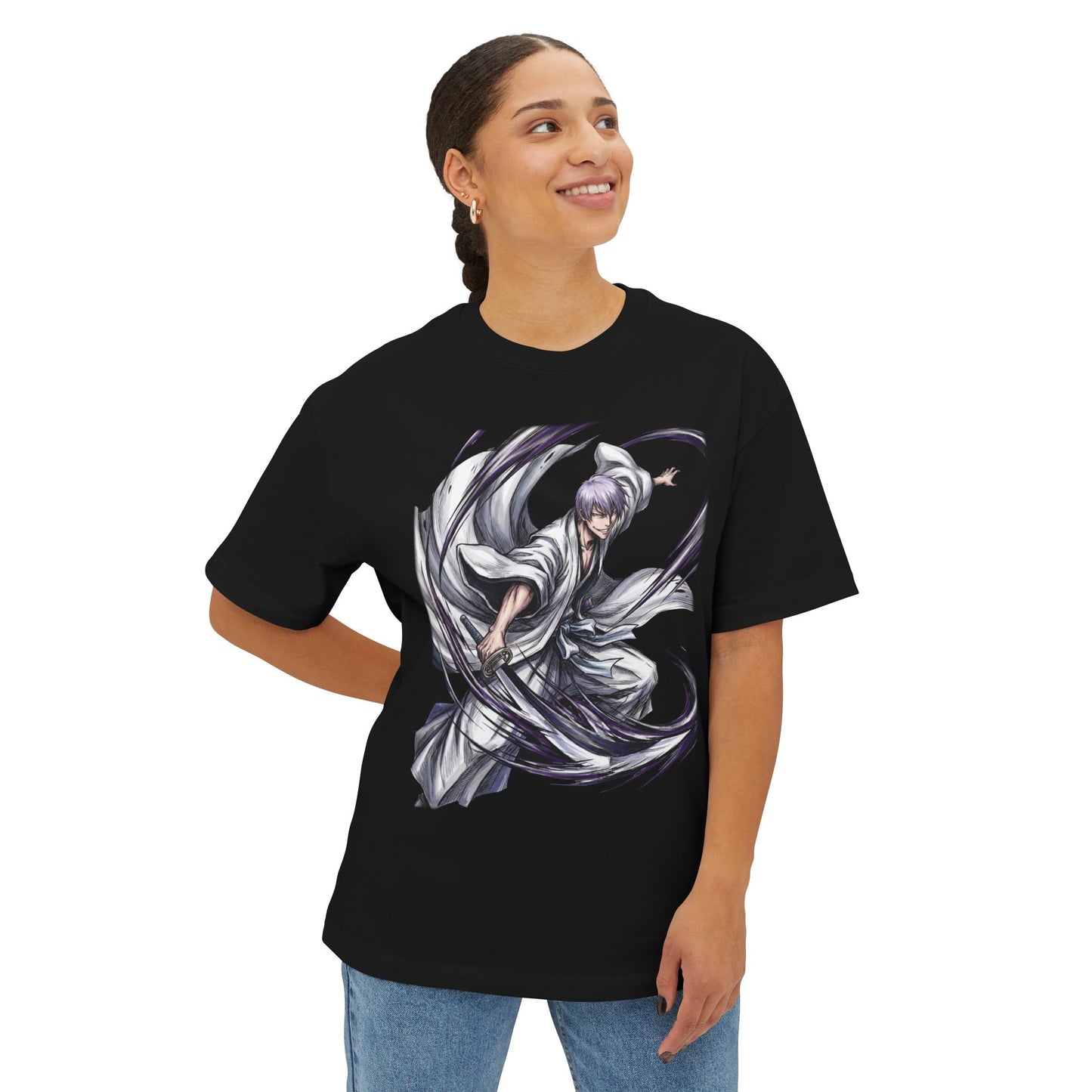 Gin Ichimaru Bleach Fox Grin Silver Hair Portrait Premium Oversized Unisex T-Shirt