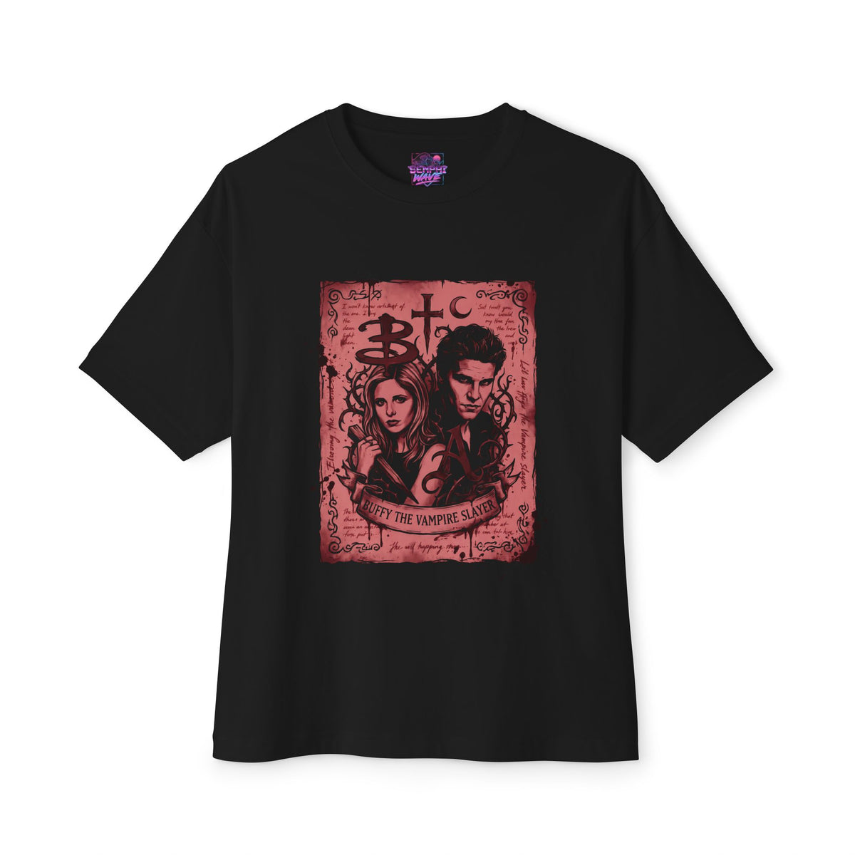 Buffy the Vampire Slayer Buffy and Angel Blood Red Portrait Oversized T-Shirt