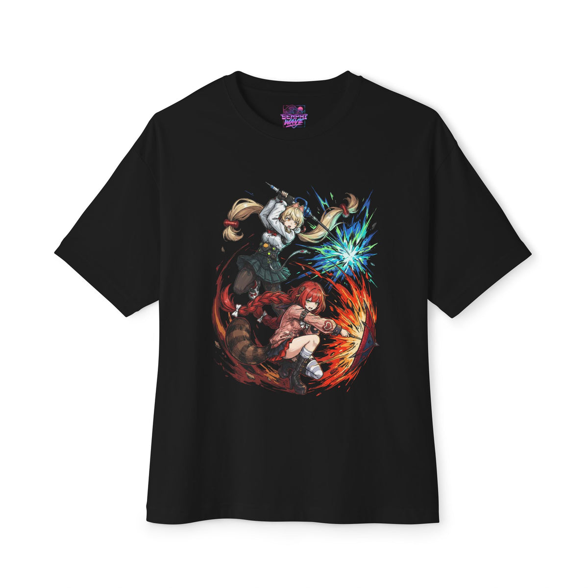 Zenless Zone Zero Alice and Yuzuha Fire and Ice Clash Fan Art Oversized T-Shirt