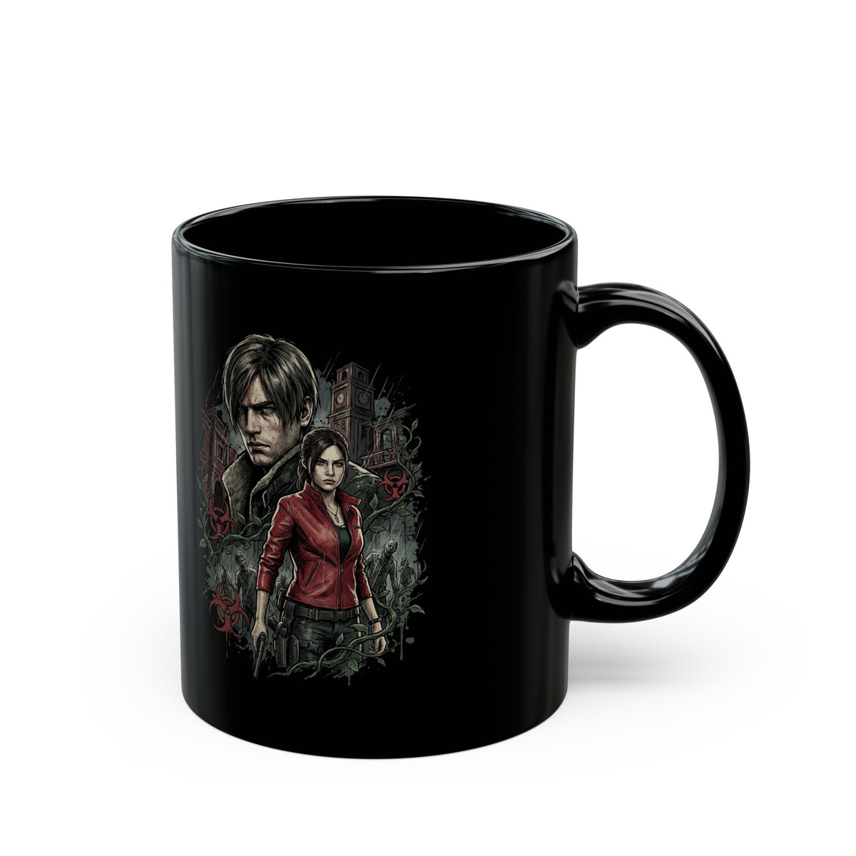 Resident Evil 2 Leon Kennedy and Claire Raccoon City Biohazard Black Mug