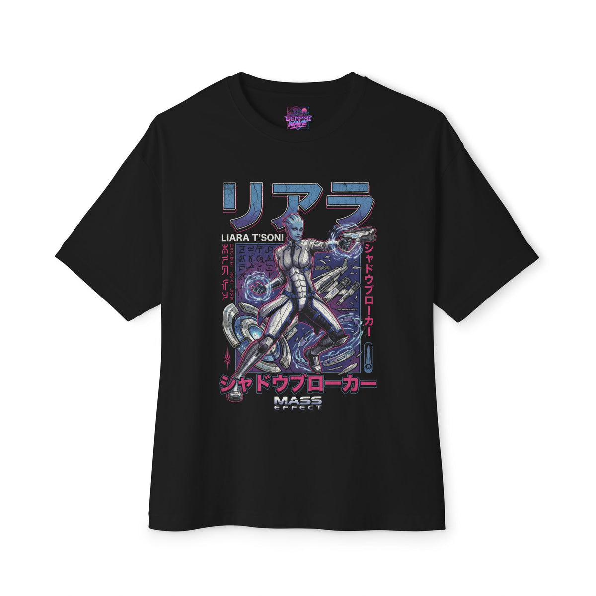 Mass Effect Liara Shadow Broker Katakana Poster Fan Art Oversized T-Shirt