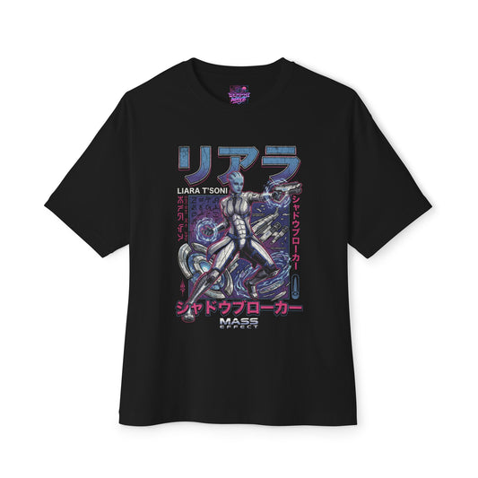 Mass Effect Liara Shadow Broker Katakana Poster Fan Art Oversized T-Shirt