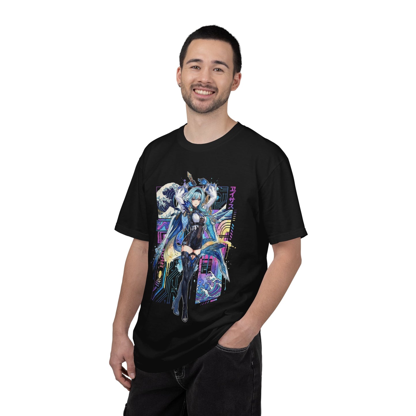 Genshin Eula Vaporwave Glitch Palm Sunset Neon Grid Art Premium T-Shirt