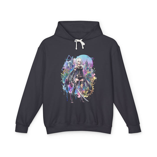 A2 NieR Automata Long Silver White Hair Damaged Skin Portrait Unisex Premium Hoodie