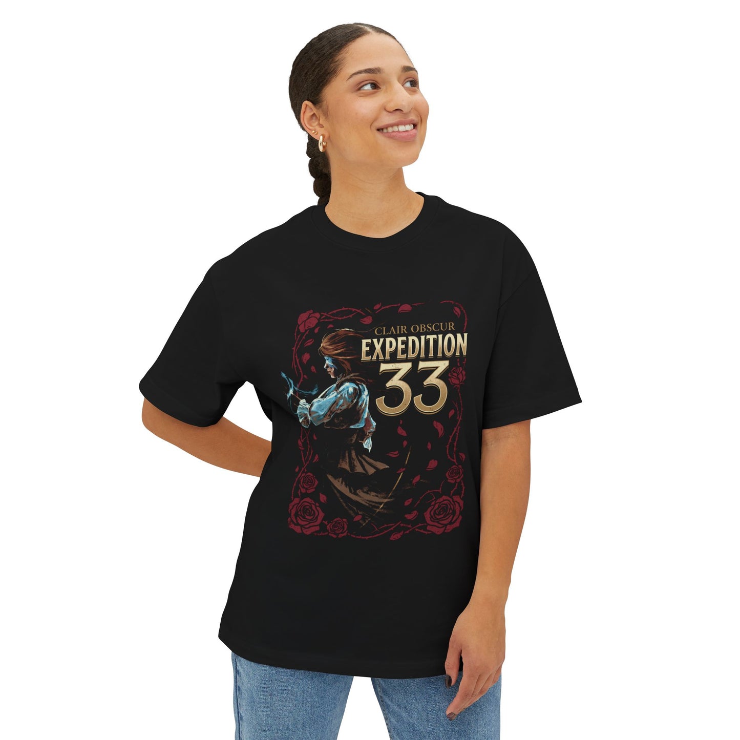 Maelle Clair Obscur Fan Art – Young Swordswoman Rapier Expedition Design Premium Oversized Unisex T-Shirt
