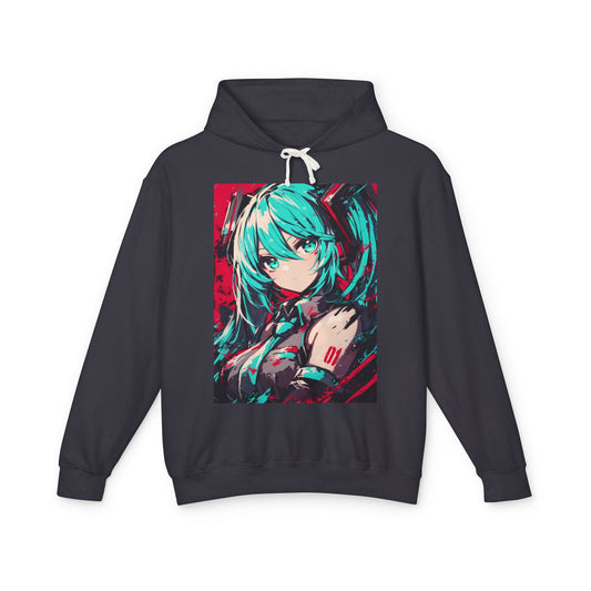 Hatsune Miku Teal Twin Tails Red Brushstroke Portrait Hoodie