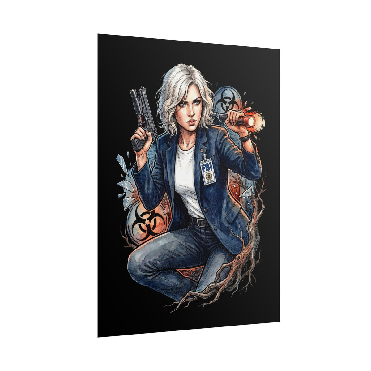 Resident Evil Requiem Grace Ashcroft Flashlight Pistol Crouch Poster