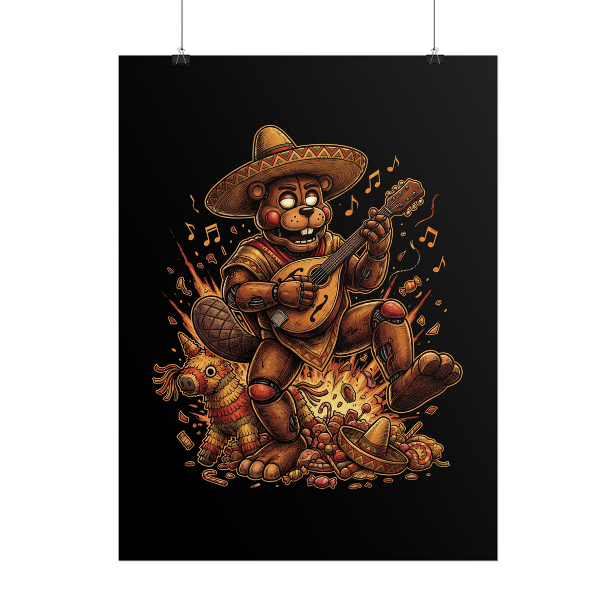 FNAF El Chip Beaver Sombrero Mandolin Fiesta Fan Art Poster