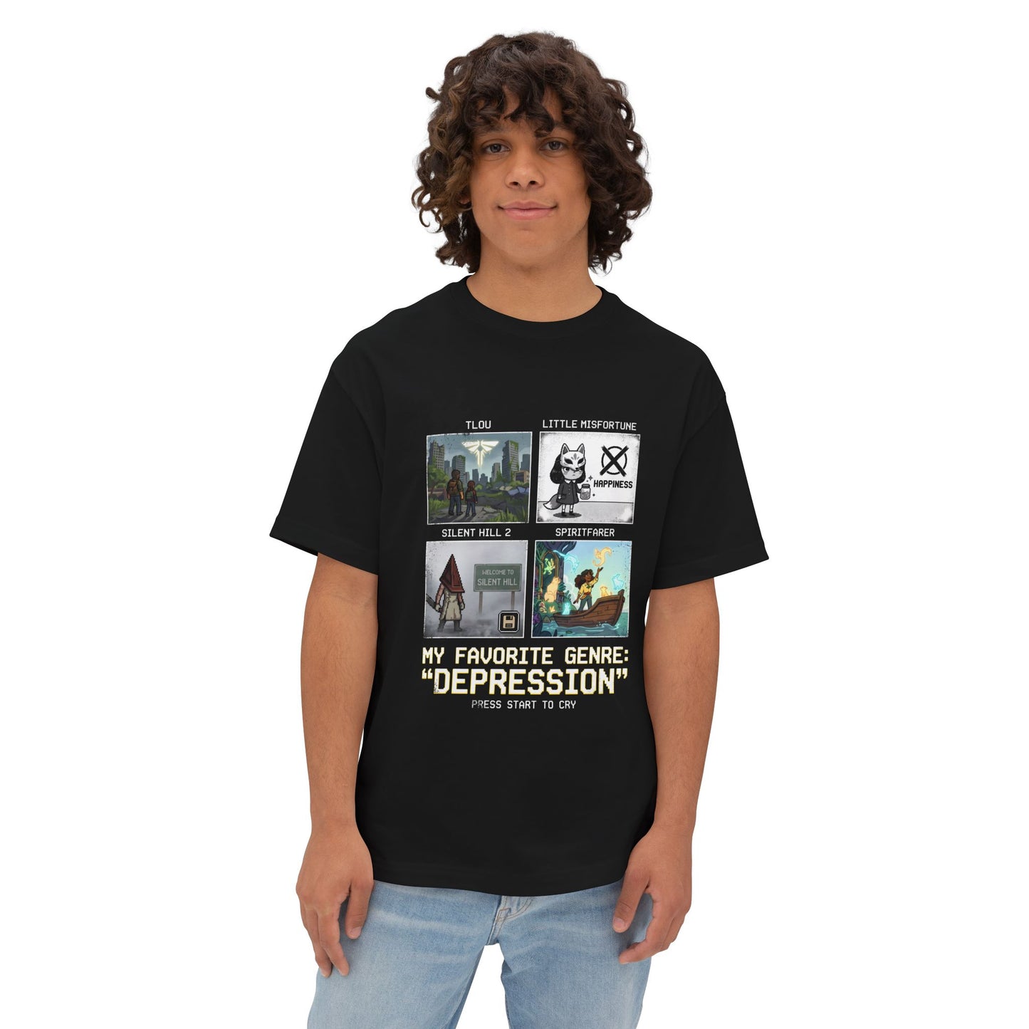 Depression Playlist Silent Hill x Undertale x Little Misfortune Premium Oversized Unisex T-Shirt