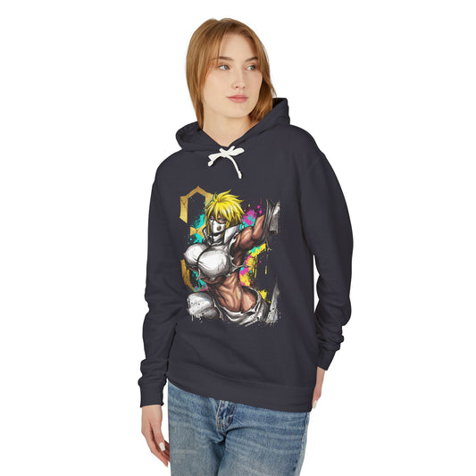 Blonde Arrancar Warrior Fan Art – Aqua Eyes Shark Mask Fragments Design Unisex Premium Hoodie
